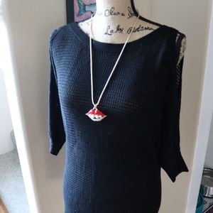 Express Fishnet Cold Shoulder Top